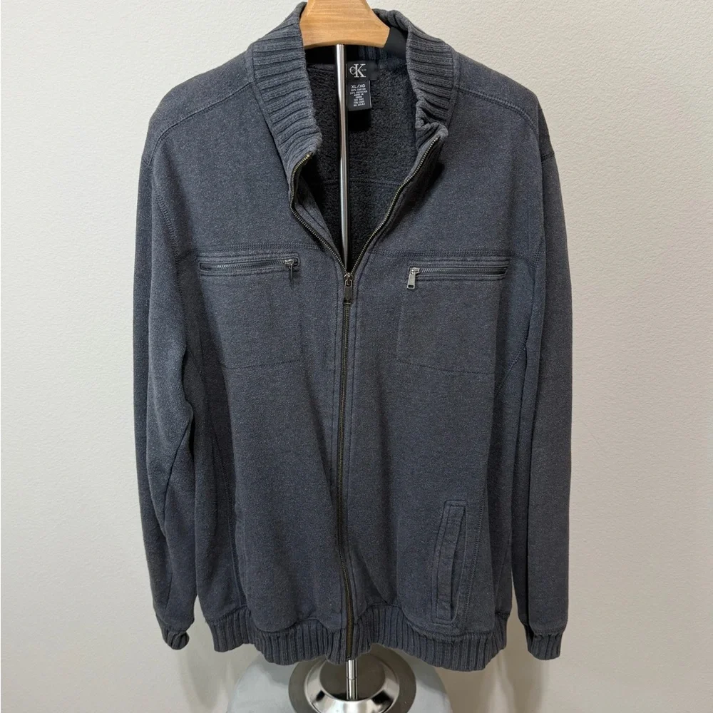 🔥SALE 🔥Calvin Klein Men's Charcoal Zip-Up Sweater M3